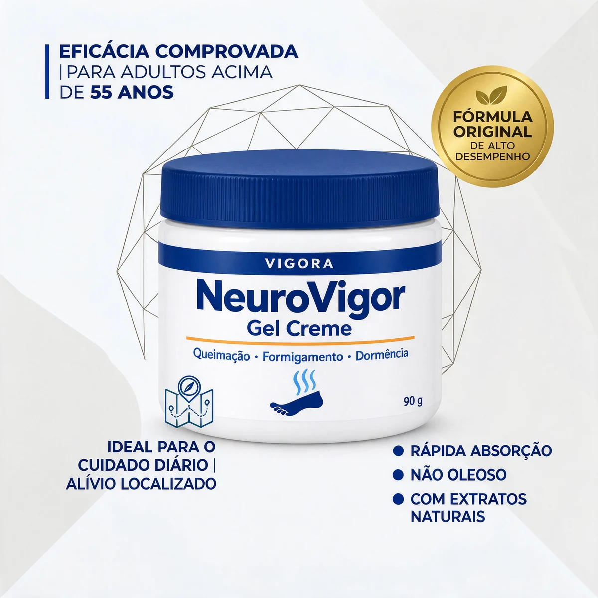 Eficácia comprovada para adultos acima de 55 anos: rápida absorção, não oleoso, com extratos naturais