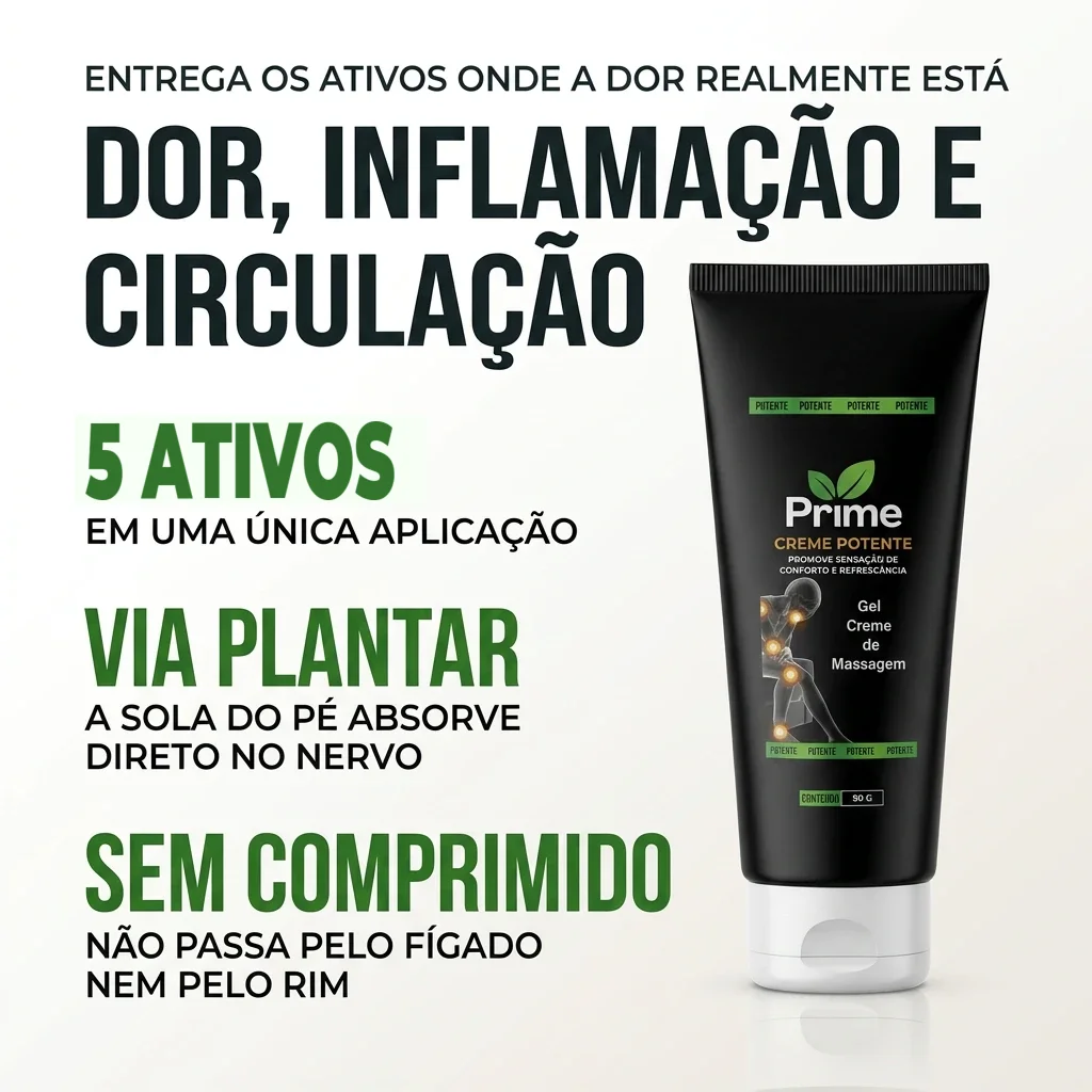 Dor, inflamação e circulação — 5 ativos, via plantar, sem comprimido